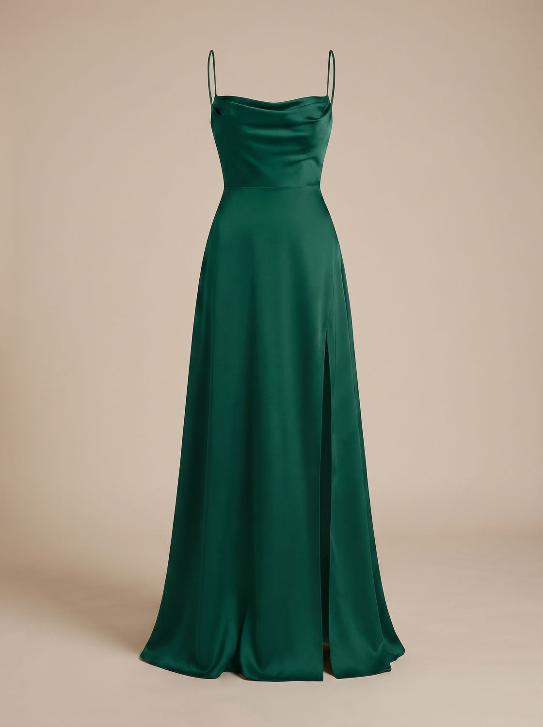 Women's Satin Cowl-Neck Maxi Dress With Front Slit