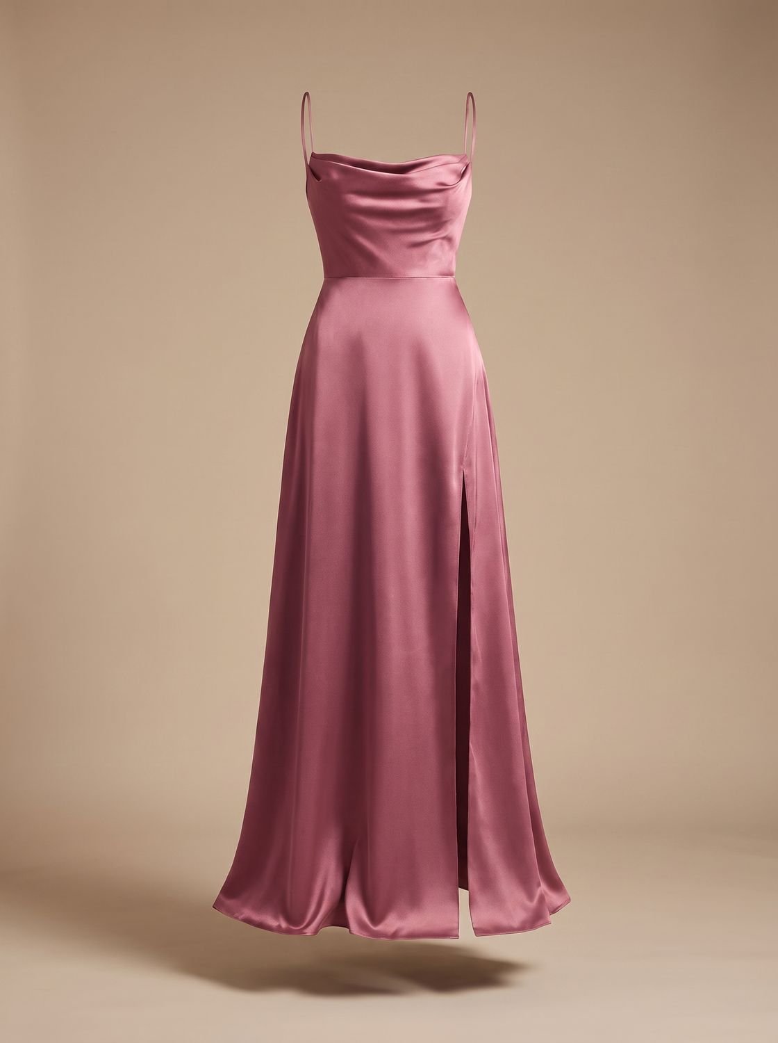 Women's Satin Cowl-Neck Maxi Dress With Front Slit