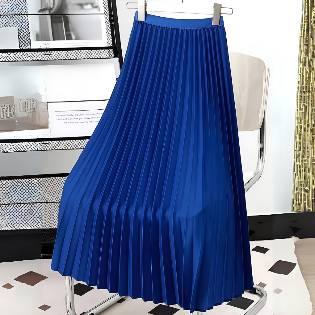 Women's satin midi skirt styled in a polished outfit
