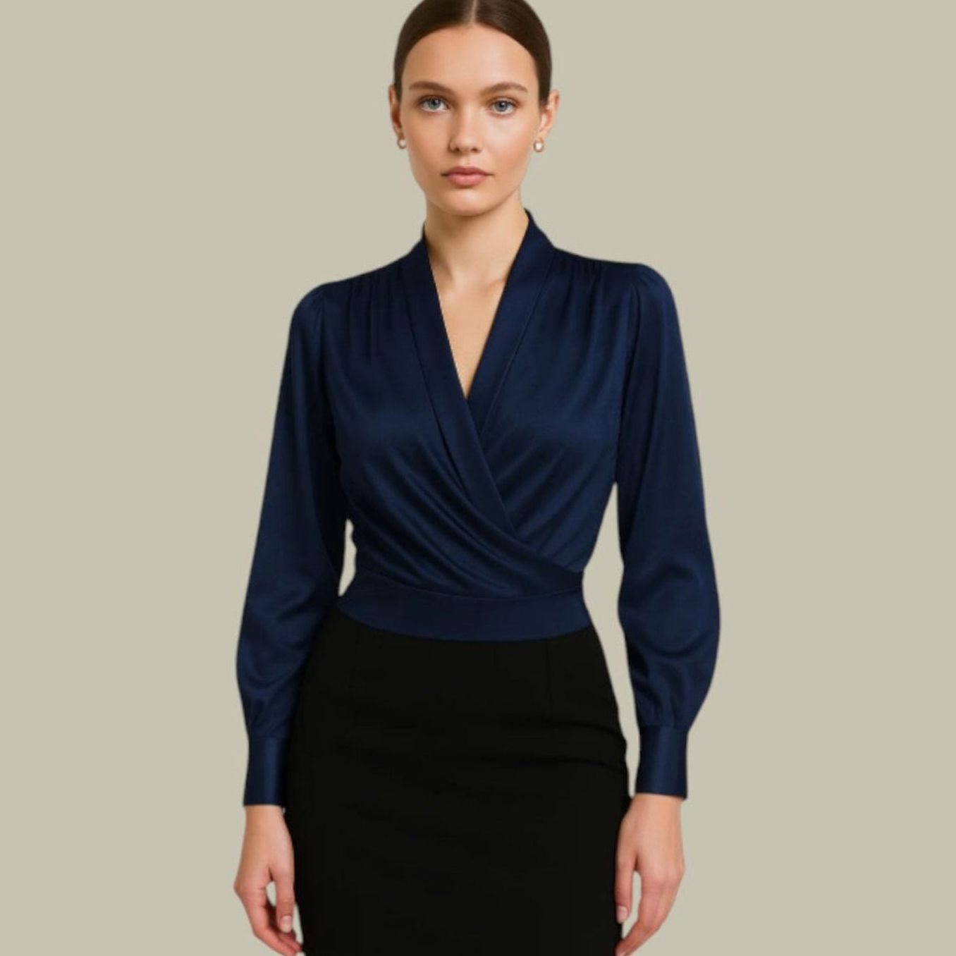 Women's Satin Wrap Blouse With Long Sleeves