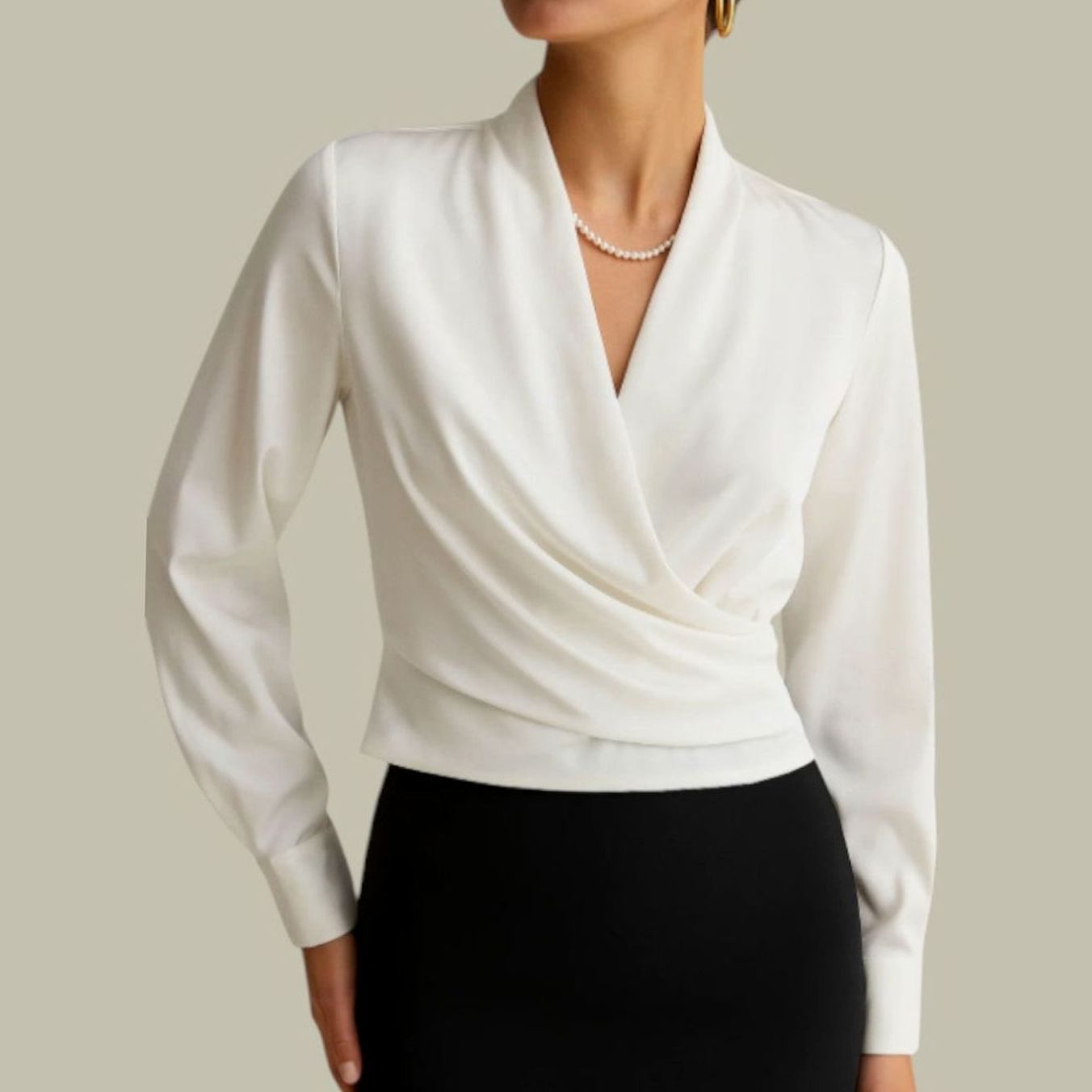 Women's Satin Wrap Blouse With Long Sleeves