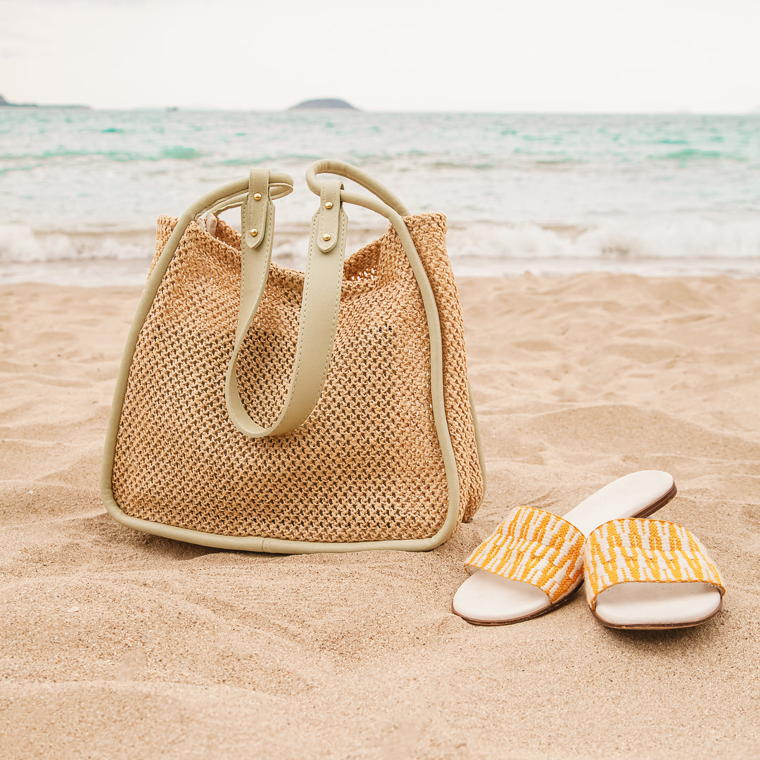 Large Handle Straw Tote Olives