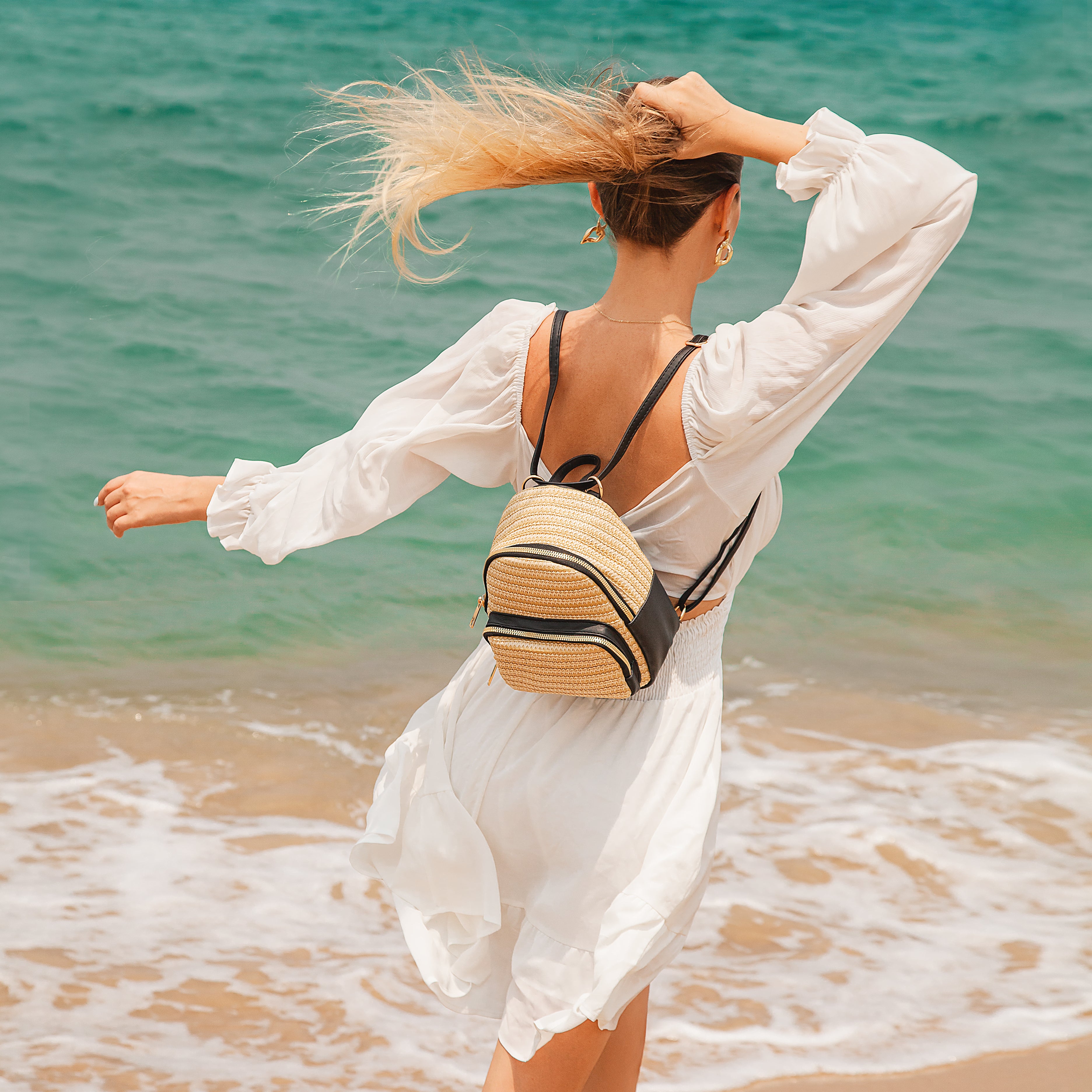 beach mini backpack Olives Mini Straw Backpack