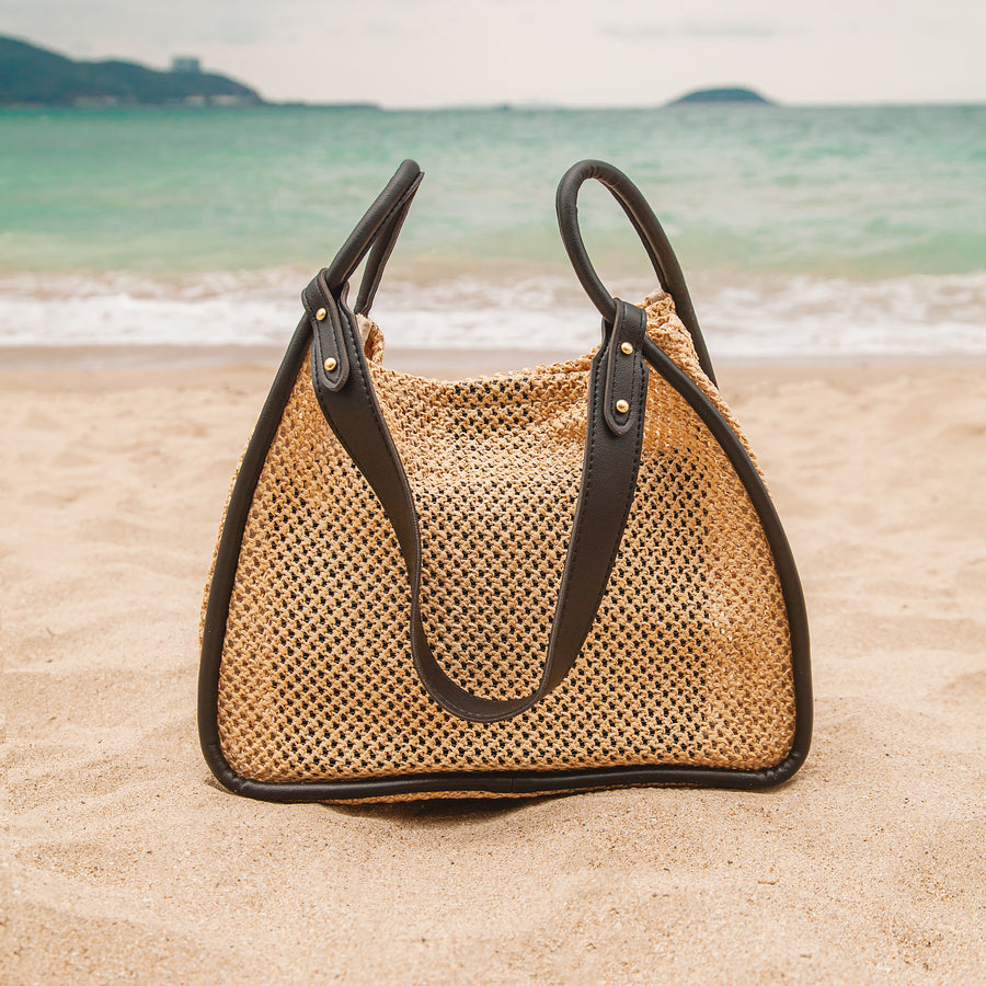 Large Handle Straw Tote Olives