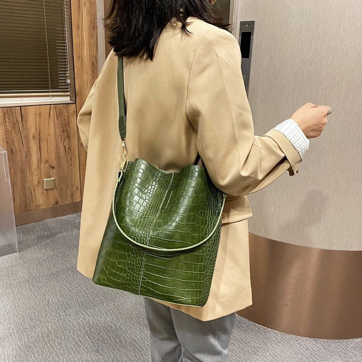 Medium Crocodile-print leather Bouba bag , olive green