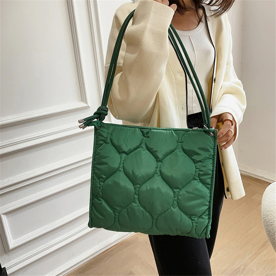 Quilted Puffy Tote Bag - Green – Belissh