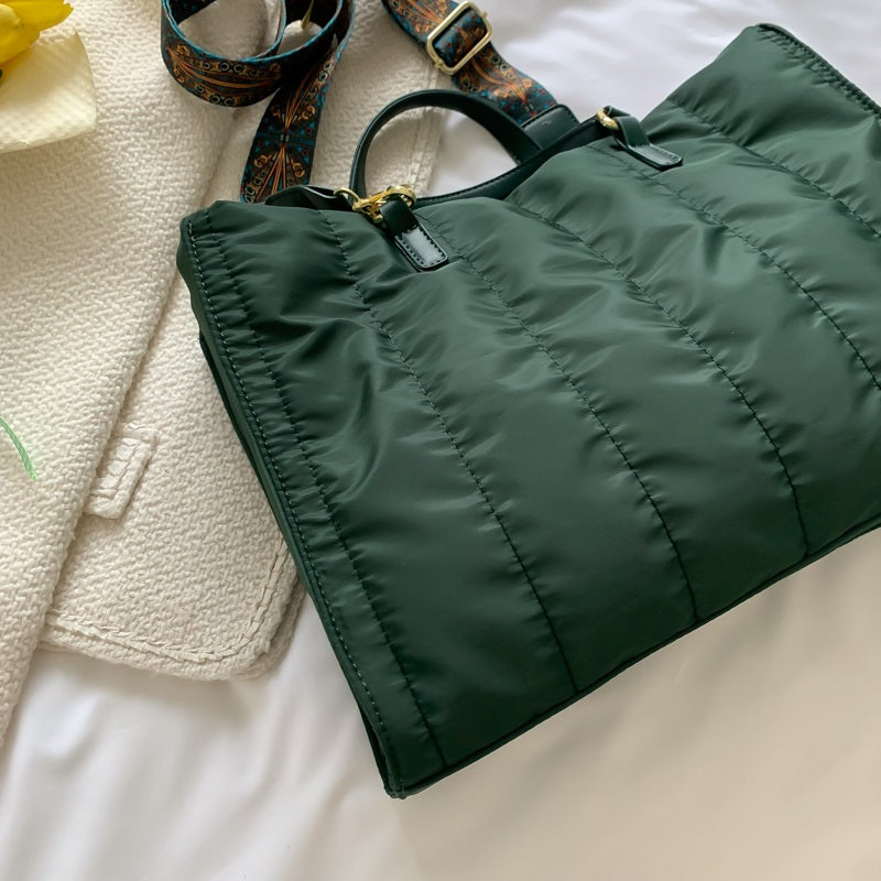 Olive Puffer Tote Bag